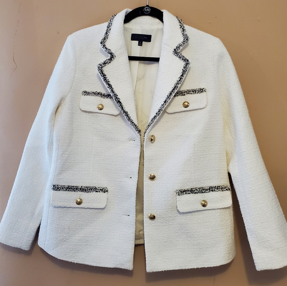 Talbots Tweedy Blazer with fringe trim - cream - Picture 9 of 12